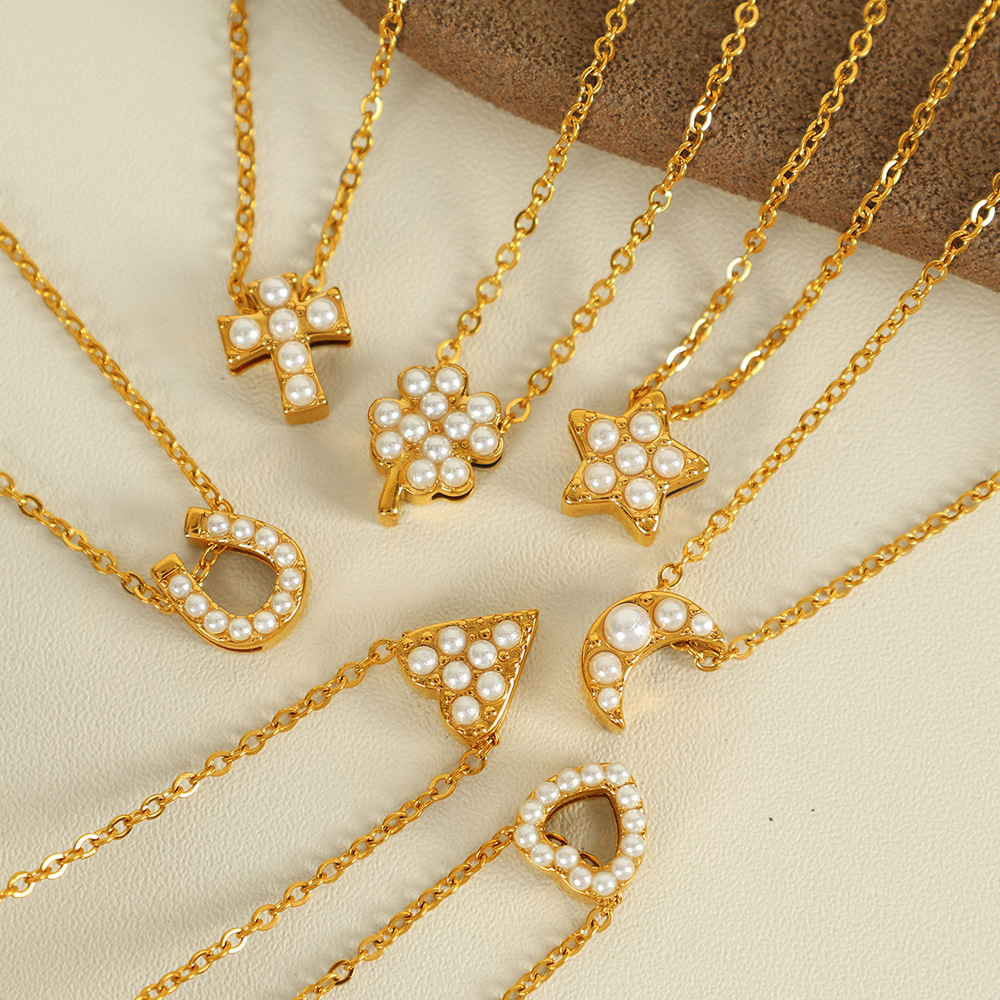 Ожерелье с подвеской и искусственным жемчугом – цепочка из нержавеющей стали под золото, 40+5 см