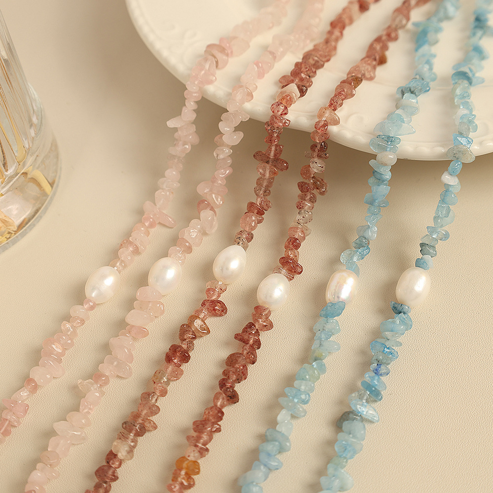 ожерелье и браслет из натуральных камней с пресноводным жемчугом – нержавеющая сталь, ожерелье 41+5 см, браслет 17+5 см