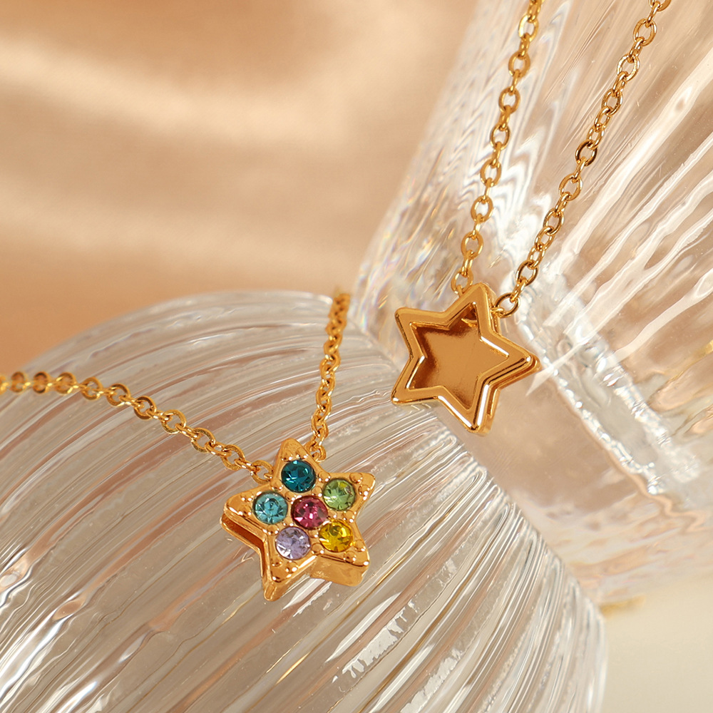 Ожерелье с подвеской и цветными цирконами – цепочка из нержавеющей стали под золото, 40+5 см