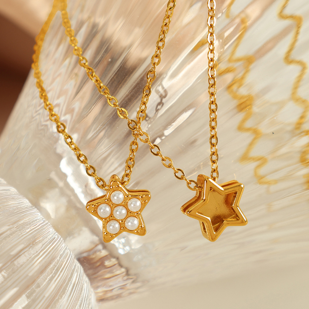 Ожерелье с подвеской и искусственным жемчугом – цепочка из нержавеющей стали под золото, 40+5 см