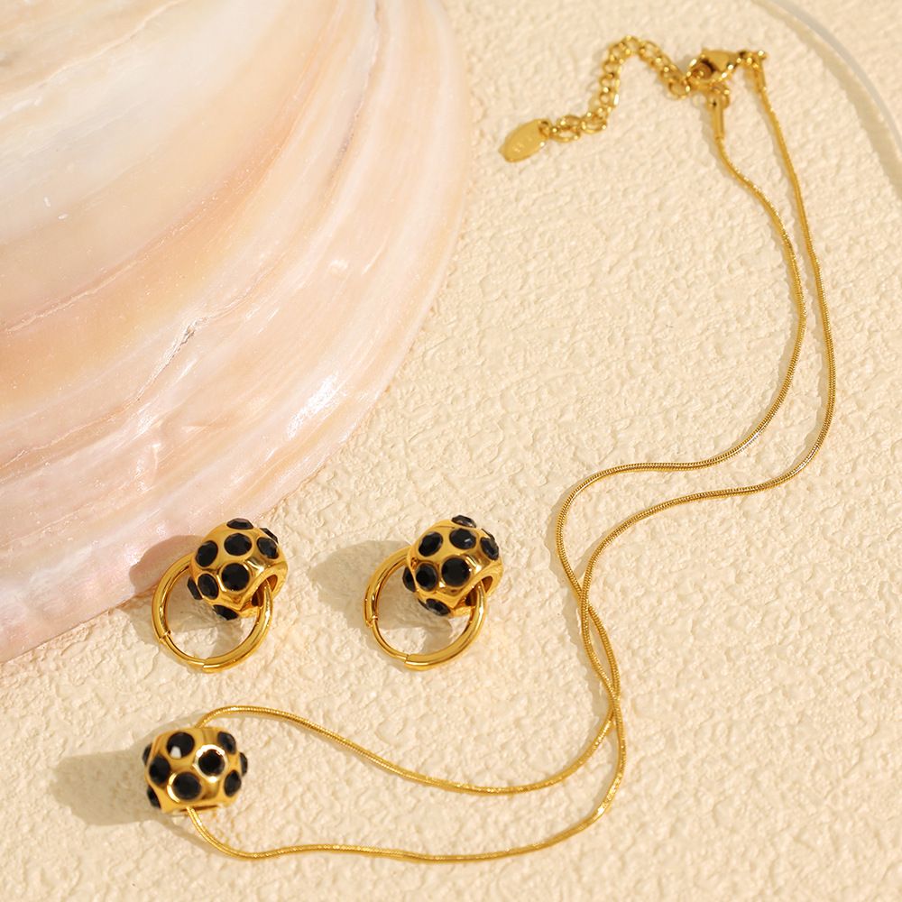 Набор украшений: ожерелье и серьги-кольца с подвеской – нержавеющая сталь под золото, кристаллы/стразы или жемчуг