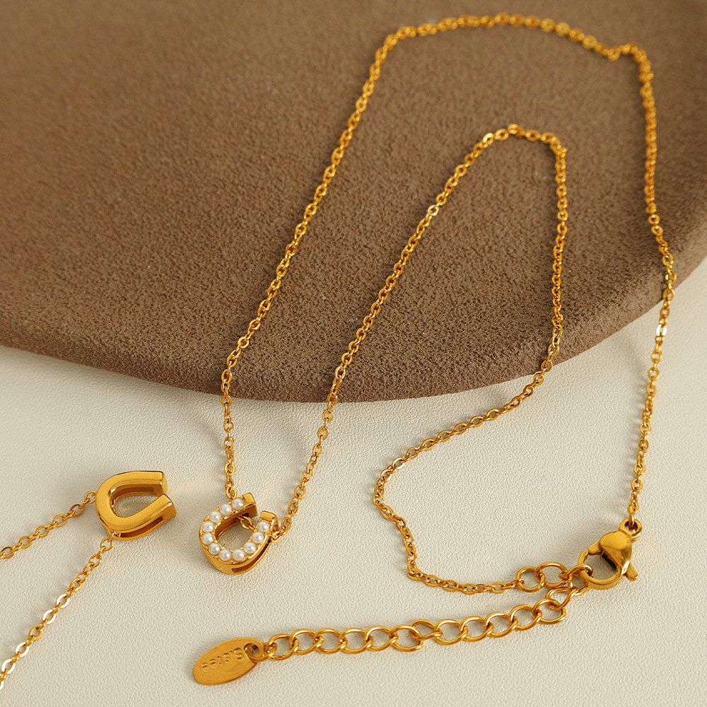 Ожерелье с подвеской и искусственным жемчугом – цепочка из нержавеющей стали под золото, 40+5 см