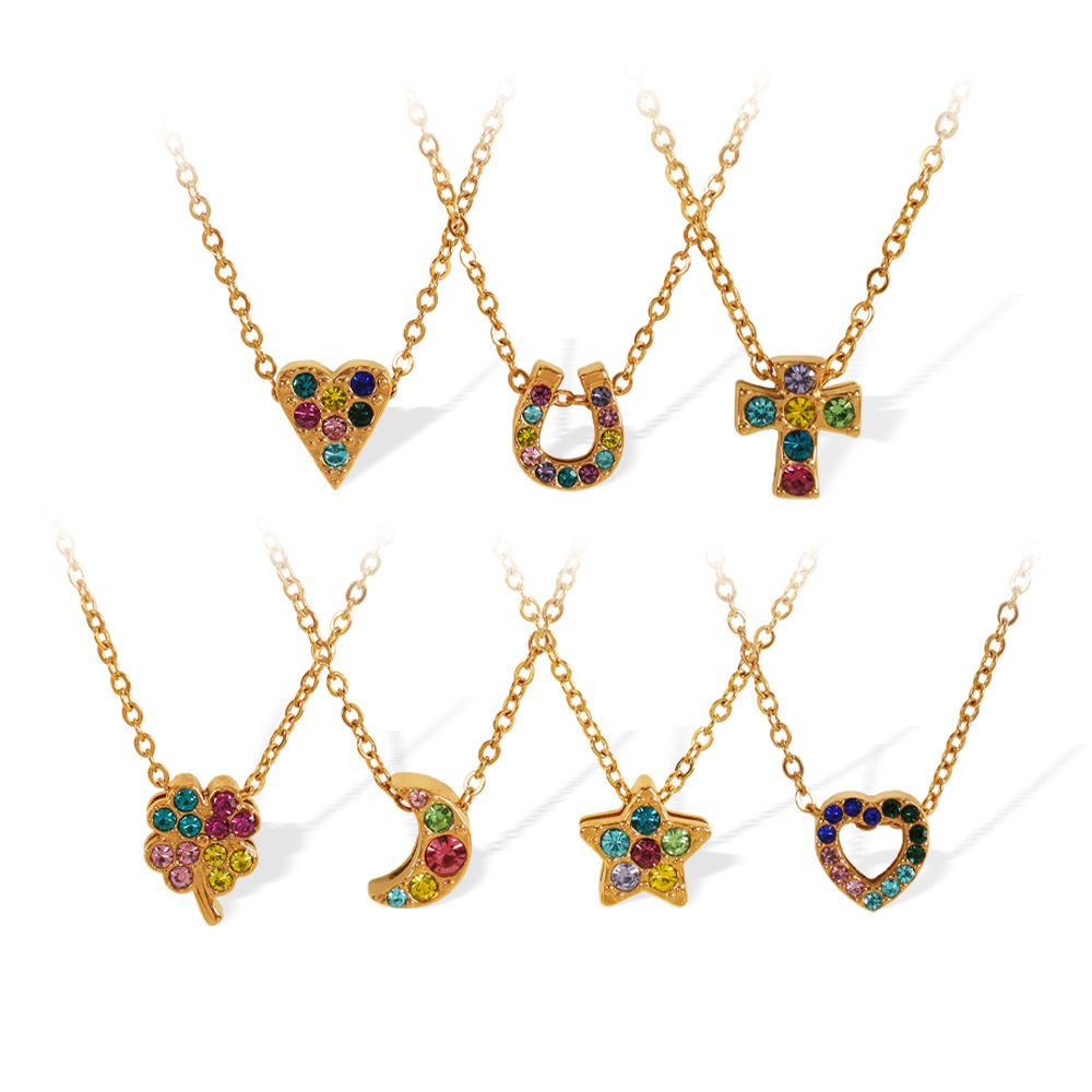 Ожерелье с подвеской и цветными цирконами – цепочка из нержавеющей стали под золото, 40+5 см