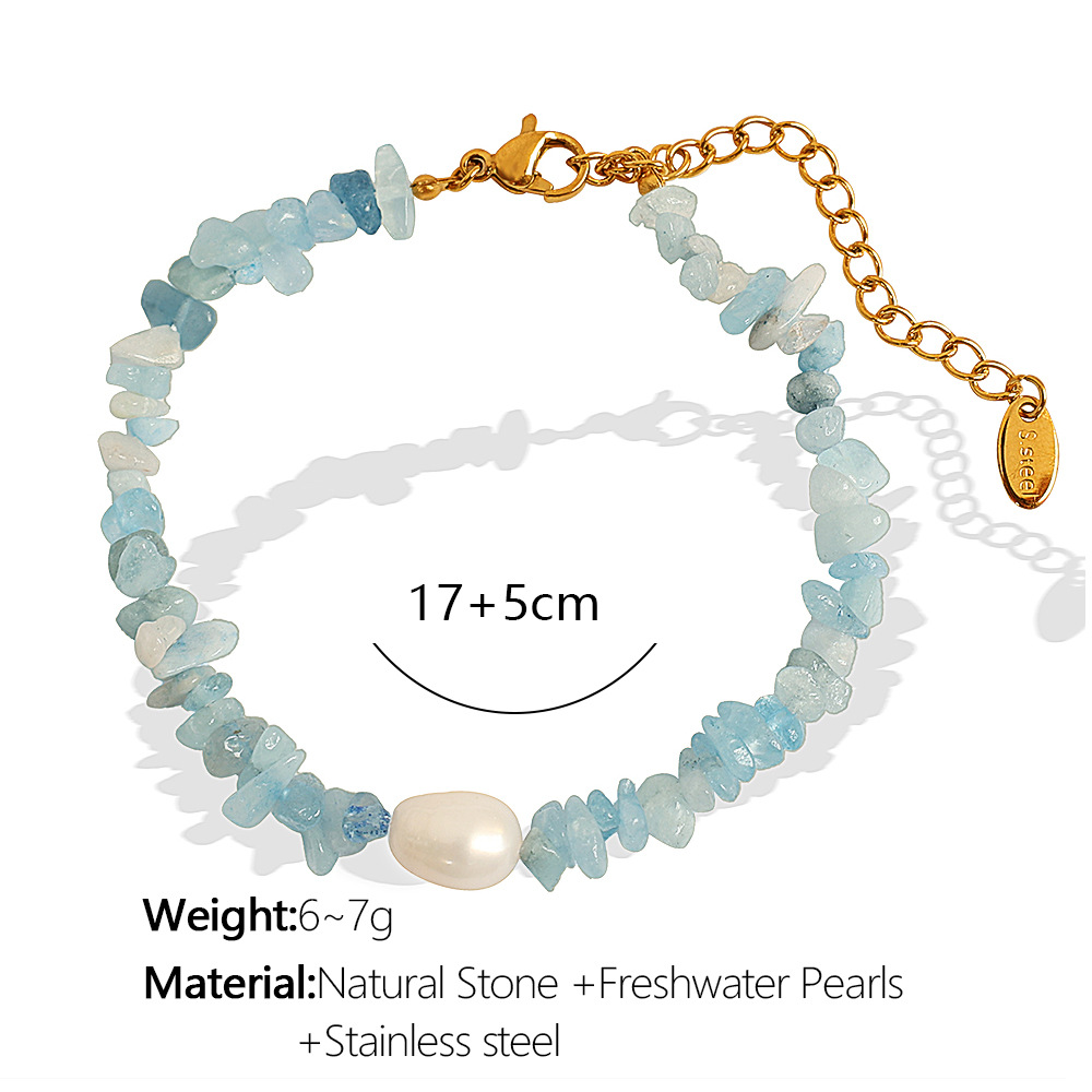 ожерелье и браслет из натуральных камней с пресноводным жемчугом – нержавеющая сталь, ожерелье 41+5 см, браслет 17+5 см