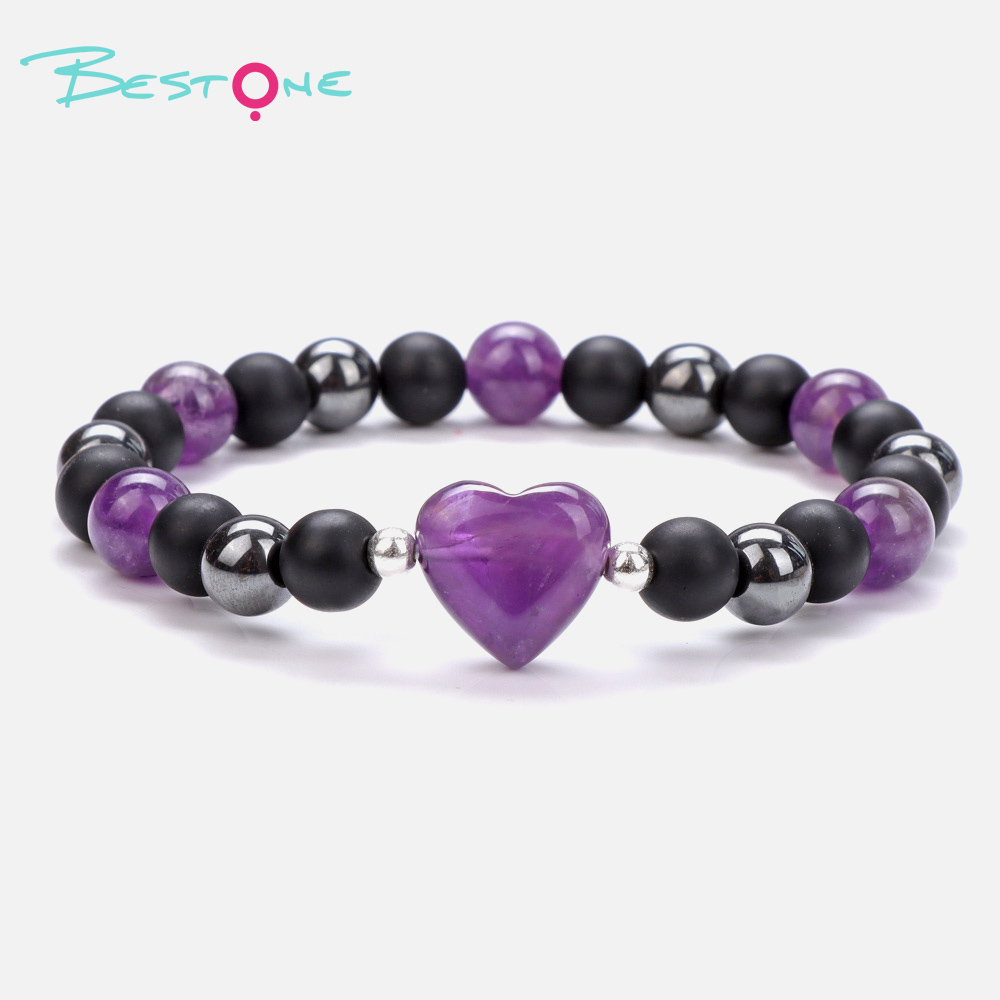 Браслет с сердцем 15 мм из натуральных камней, бусины 8 мм, на эластичной нити