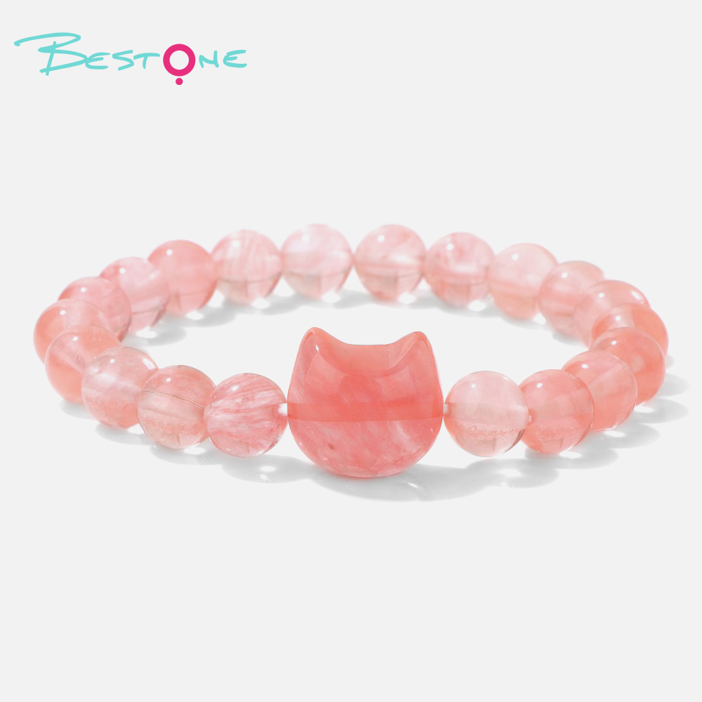 Браслет с бусиной «Кошачья голова» 10×16 мм из натуральных камней, бусины 8 мм, на эластичной нити