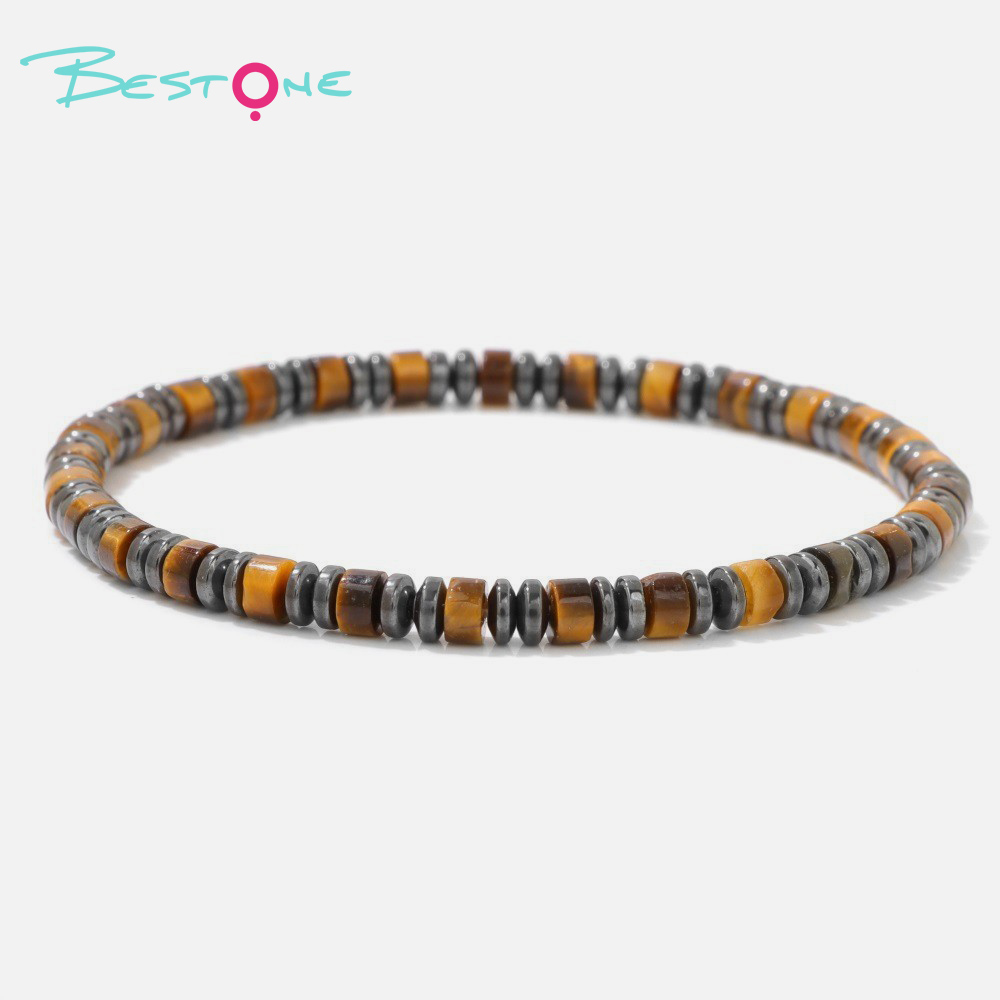 Браслет из плоских бусин с разделителями 2×4 мм и чёрного обсидиана, на эластичной нити