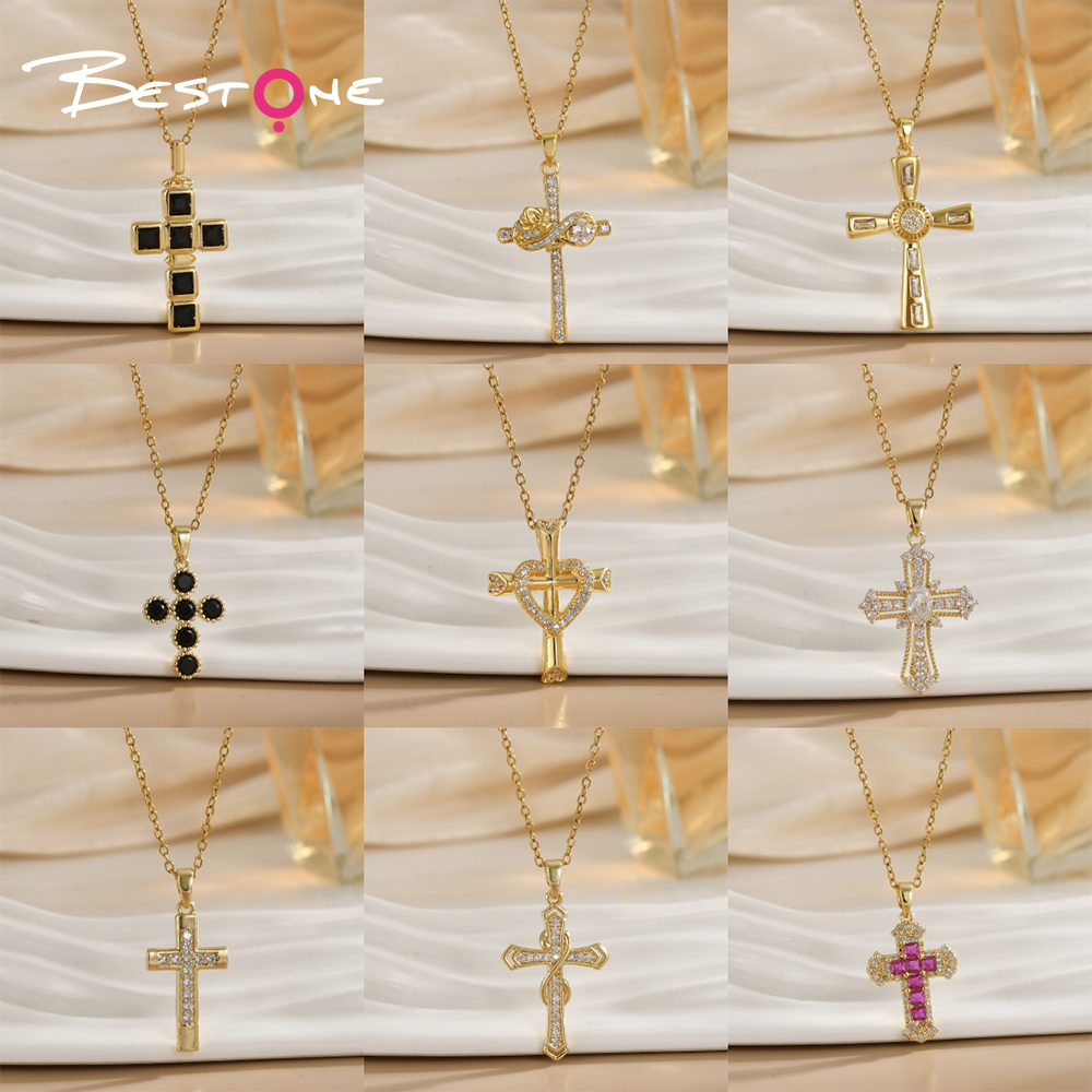 Женское ожерелье с крестом с позолотой — минималистичный люксовый кулон на ключицы