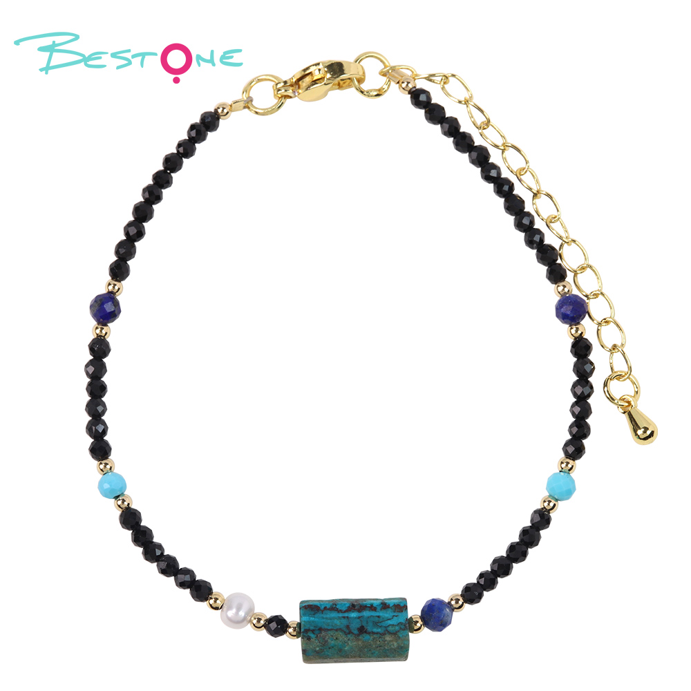 Браслет из чёрной шпинели с натуральными камнями и барочным жемчугом, позолоченная фурнитура, регулируемая длина