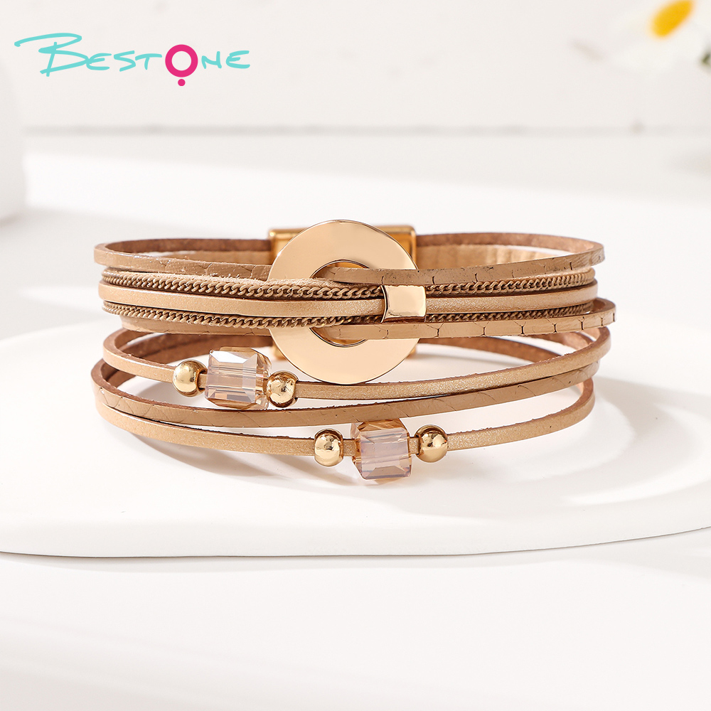 Женский многослойный кожаный браслет в стиле boho с геометрическим дизайном, минимализм, оптом