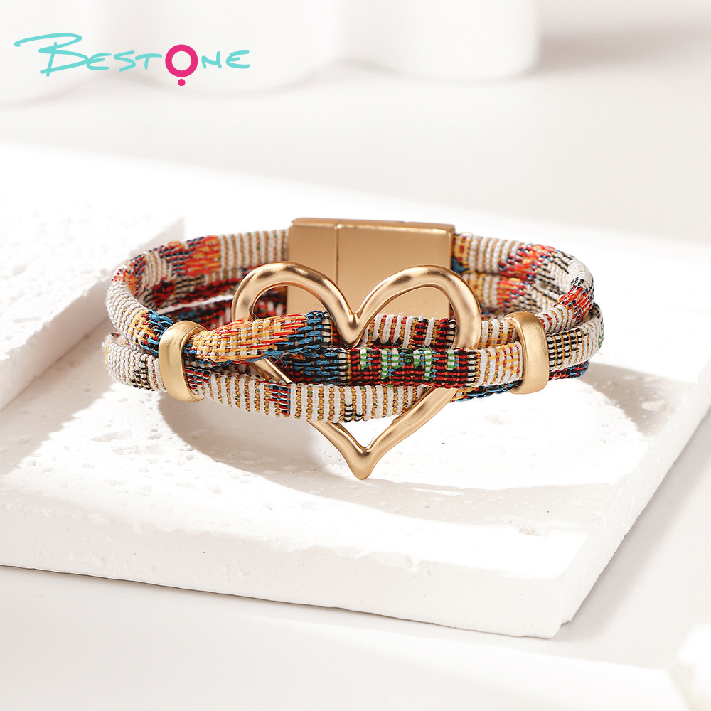 Женский многослойный браслет в стиле boho с сердцем, плетёный браслет с магнитной застёжкой, оптом