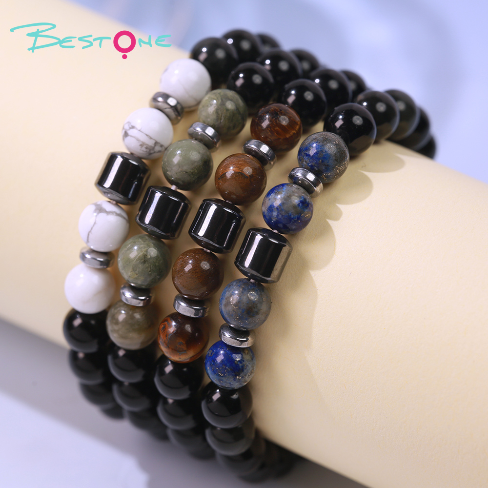 Мужской браслет из обсидиана с натуральными камнями (лазурит, тигровый глаз, howlite), браслет с гематитом 8 мм, оптом