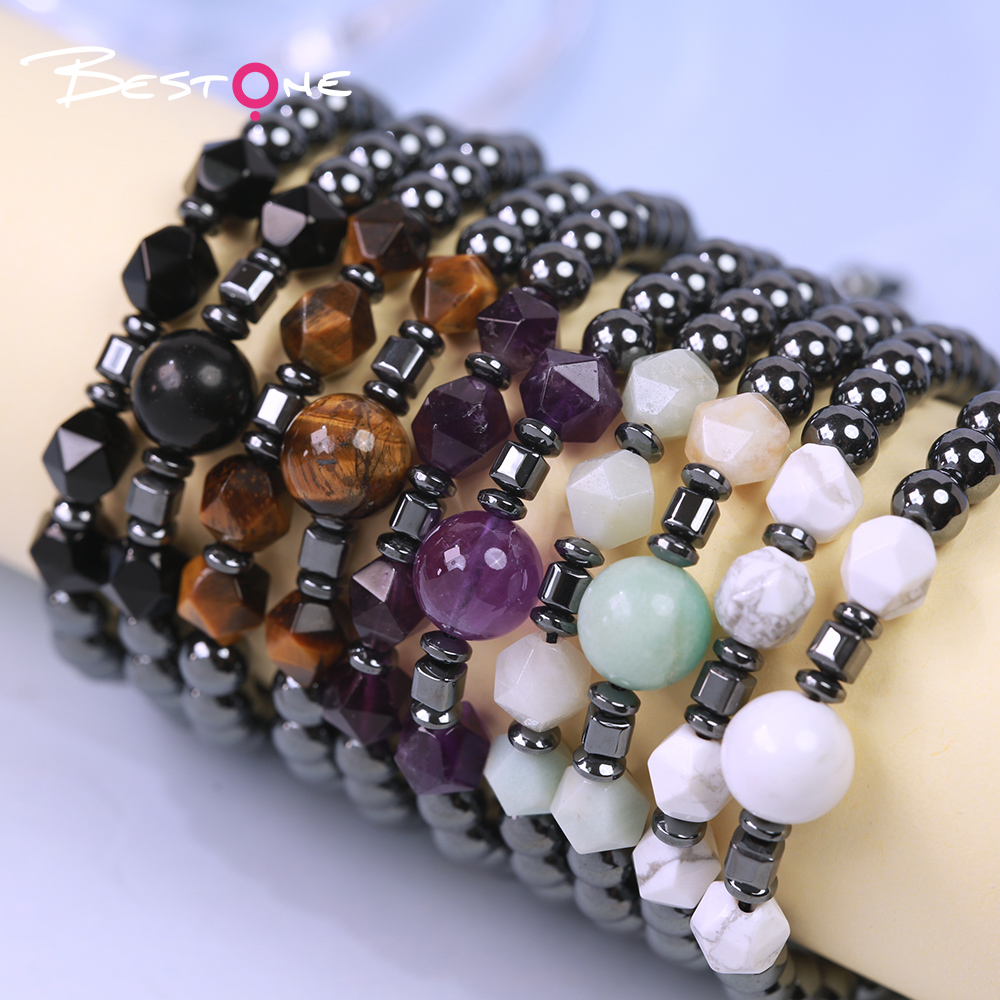 Мужской двойной браслет из натуральных камней с гематитом, регулируемый плетёный браслет