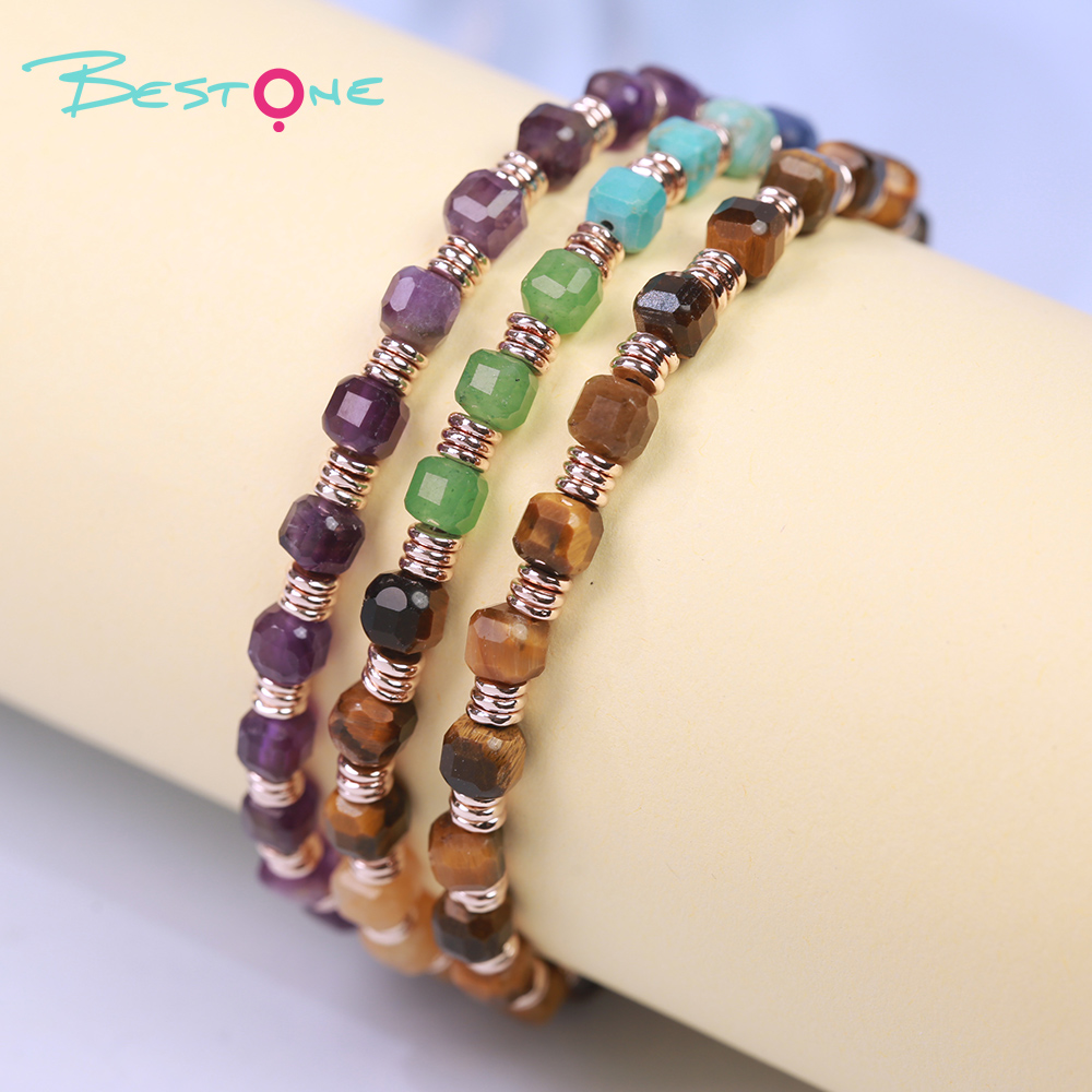 Женский браслет из натуральных камней с позолоченными элементами, браслет из тигрового глаза и аметиста, оптом