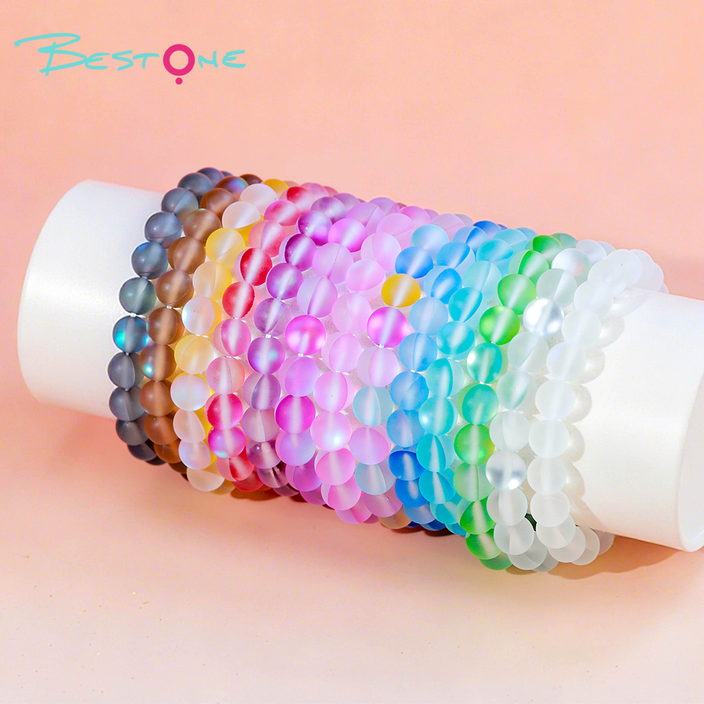 Браслет из матового стекла 8 мм — круглые бусины с блеском разных цветов — модное украшение и отличный подарок для женщин