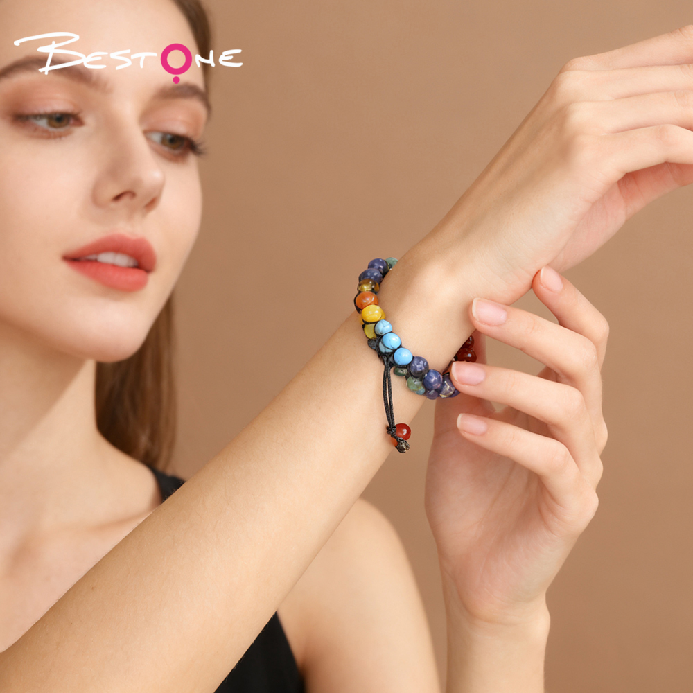 Браслеты из разноцветных камней на плетёной нити оптом