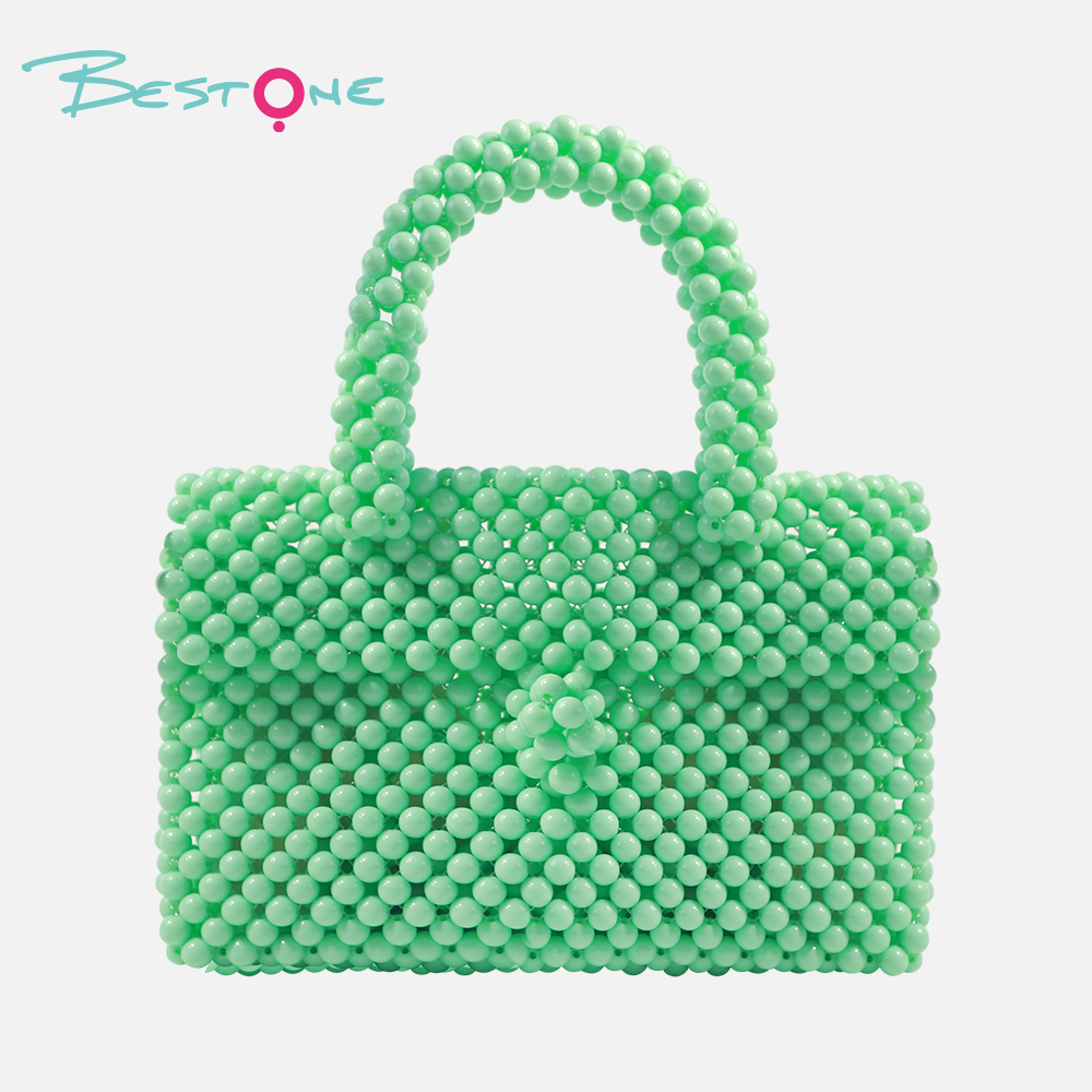 Сумка-кроссбоди и ручная сумка из зелёных акриловых бусин — 20×6×11 см