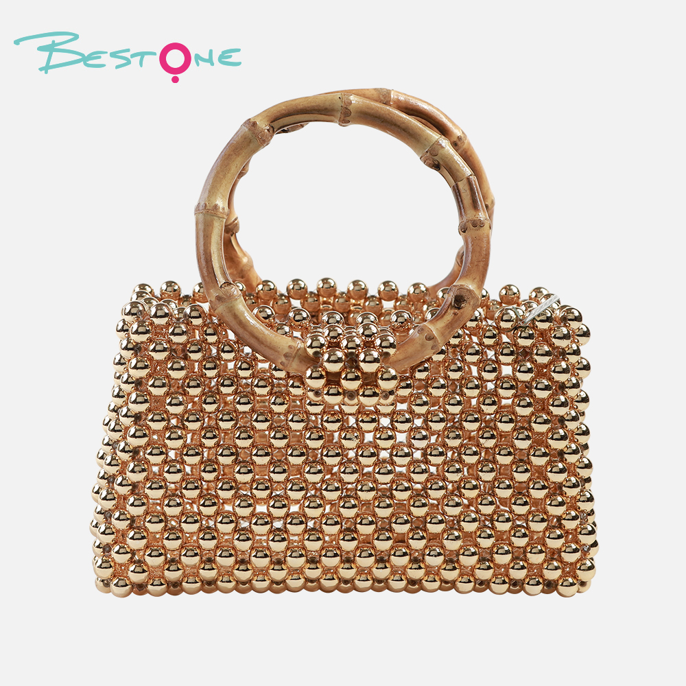 Ручная сумка из золотистых акриловых бусин — 20×7×12 см