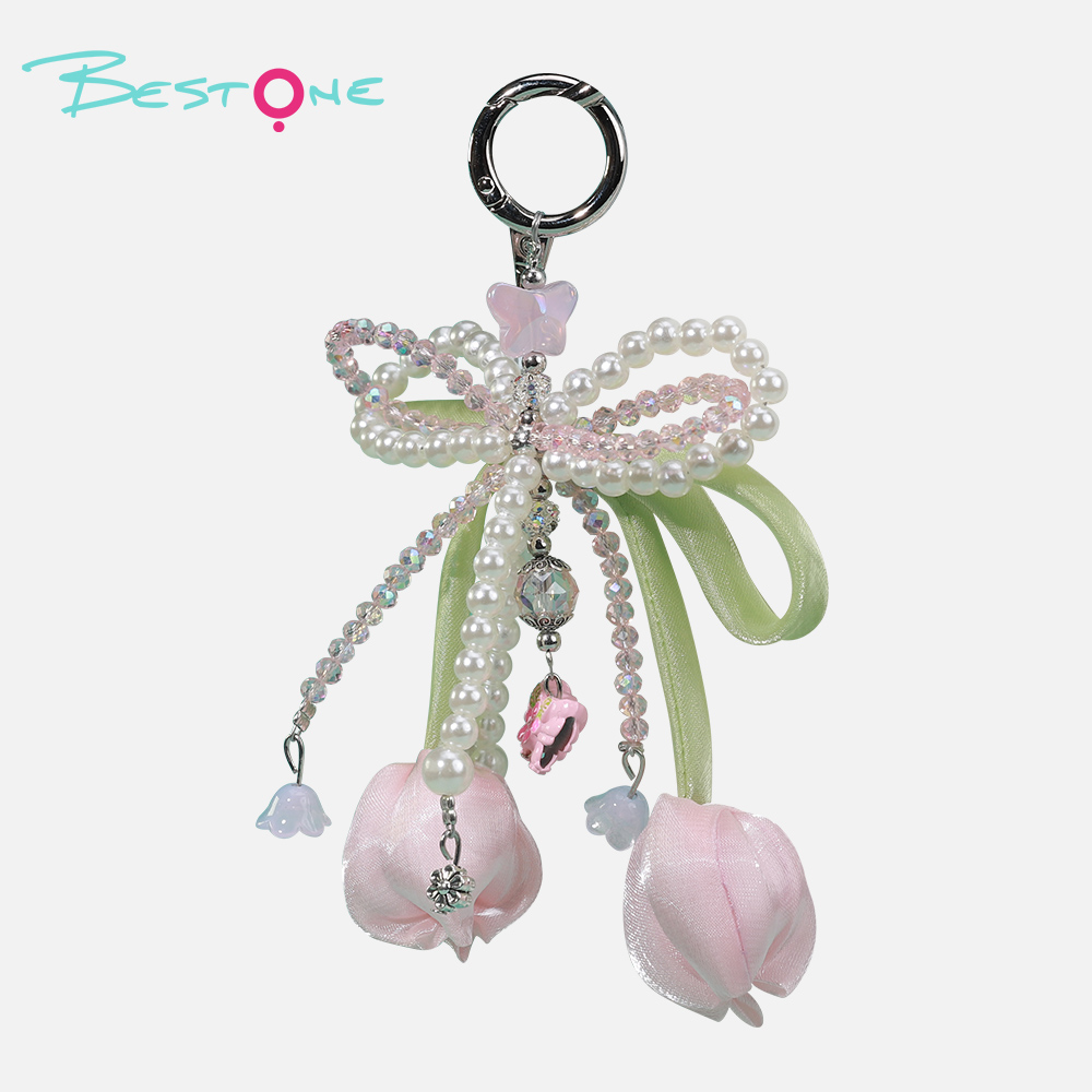 Подвески для сумок «Тюльпан с бантиком» — акрил + имитация жемчуга