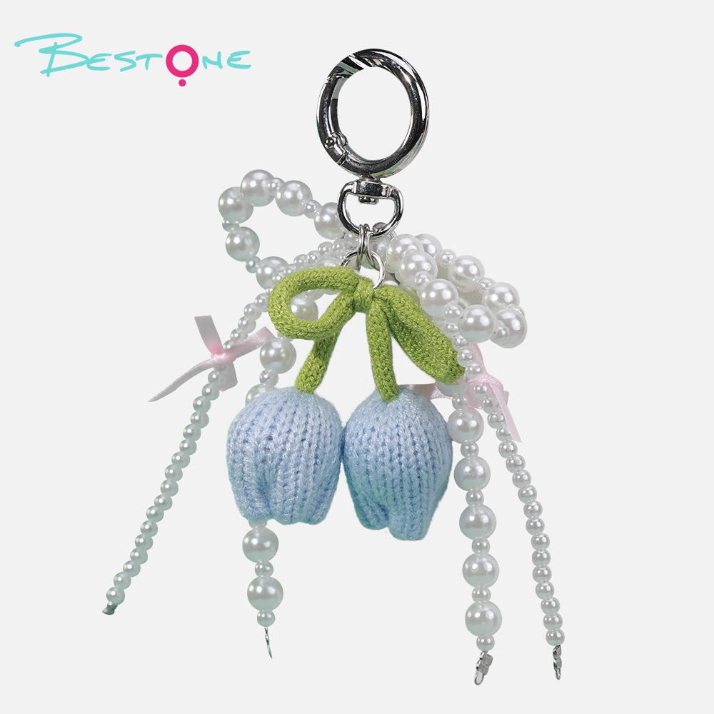 Подвески для сумок «Тюльпан с бантиком» — имитация жемчуга + шерсть