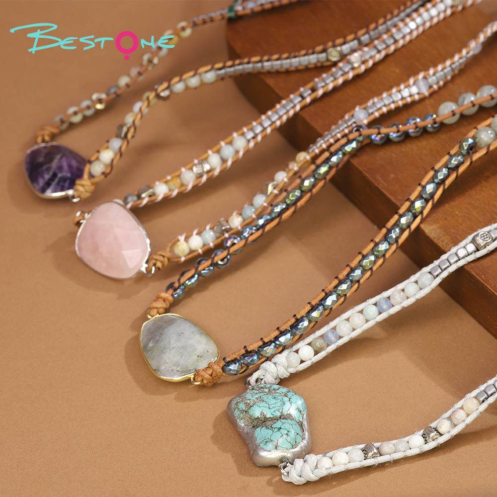 Ожерелья с натуральными камнями и длинной цепочкой 80–90 см — кристаллы, амазонит, лазурит, авантюрин, розовый кварц