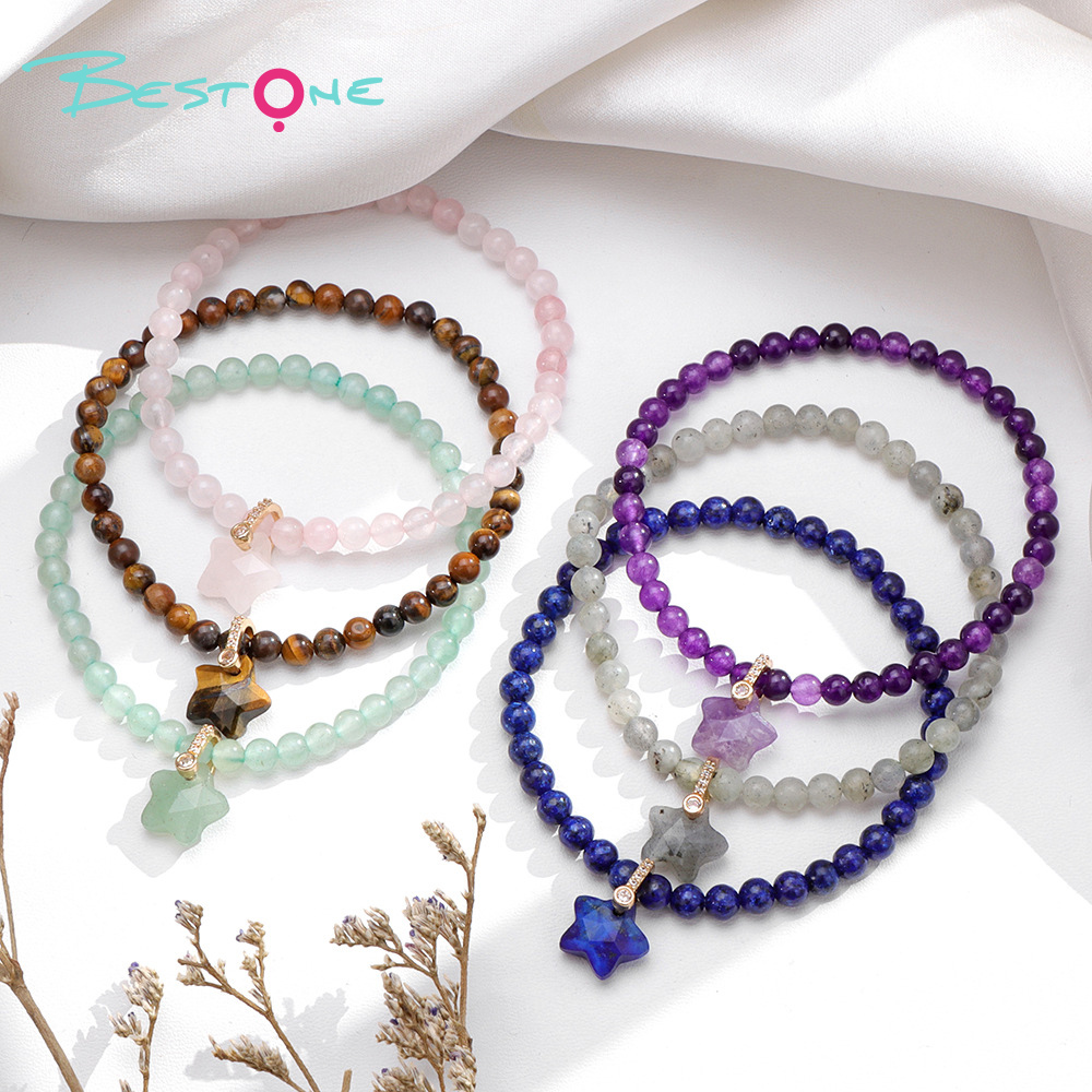 Браслет с подвеской «Пятиконечная звезда» из бусин 4 мм, на эластичной нити