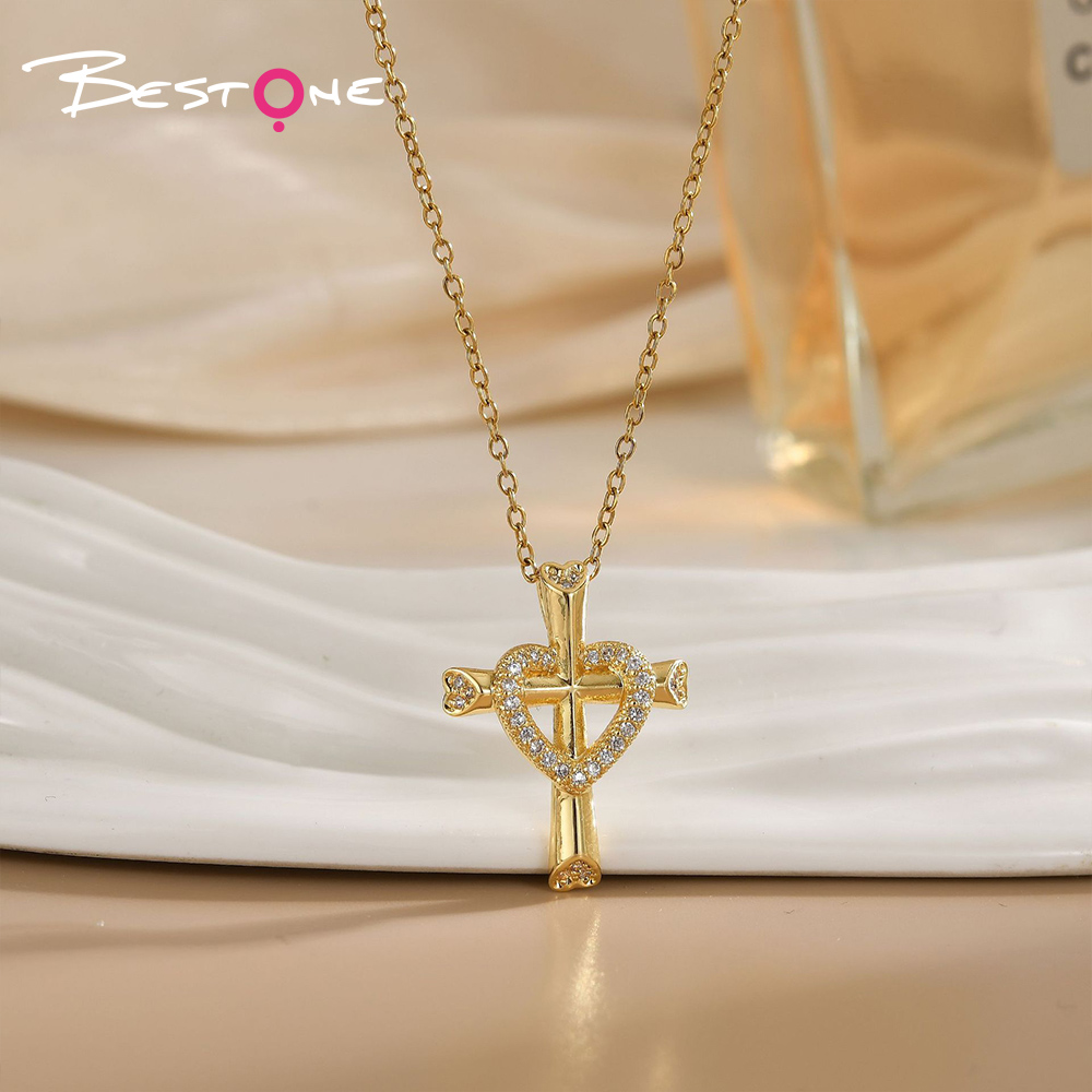 Женское ожерелье с крестом с позолотой — минималистичный люксовый кулон на ключицы