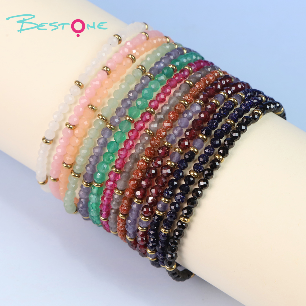 Браслет с гранёными бусинами 3 мм, позолоченная фурнитура, регулируемая длина