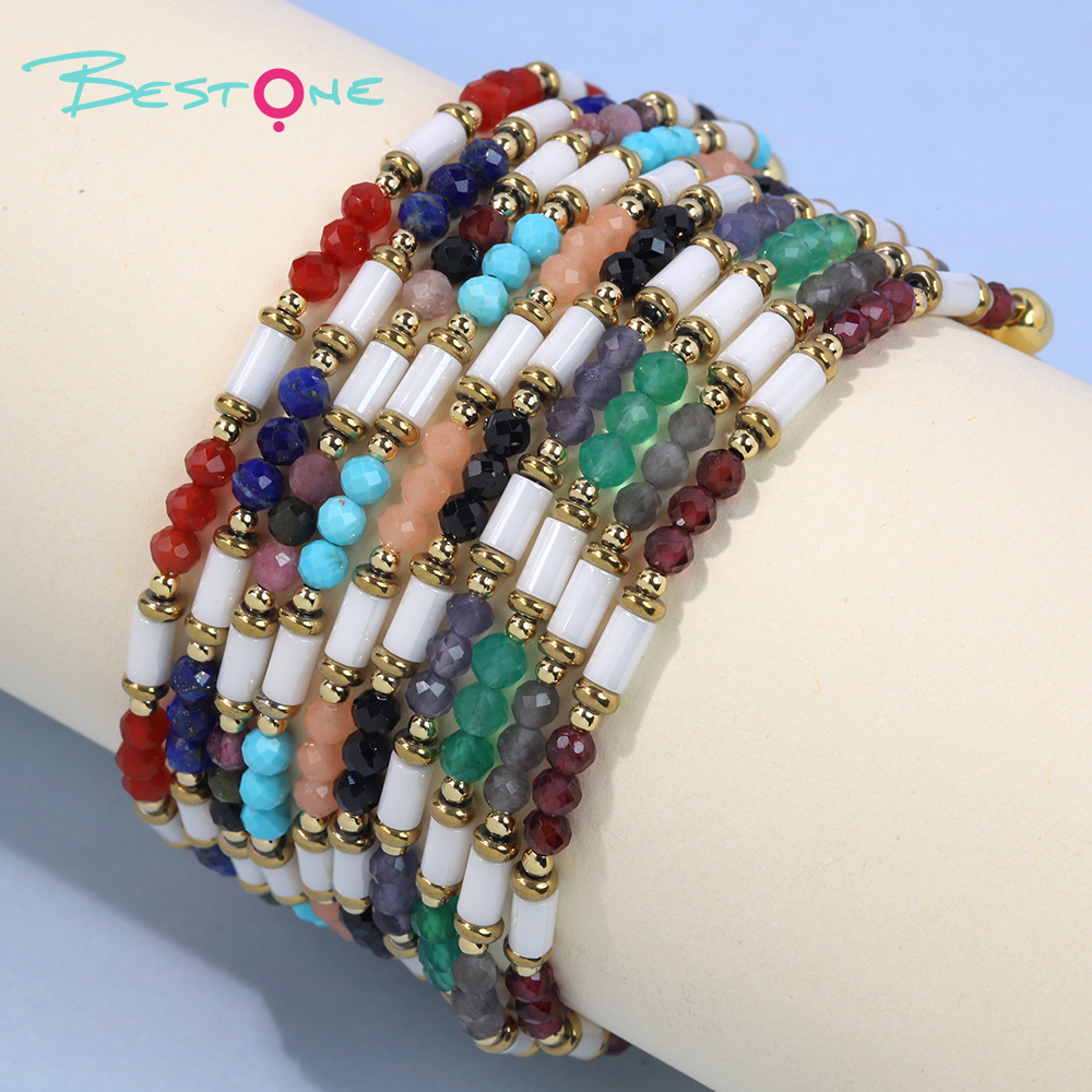 Браслет с гранёными бусинами 3 мм и керамическими цилиндрами, позолоченная фурнитура, регулируемая длина