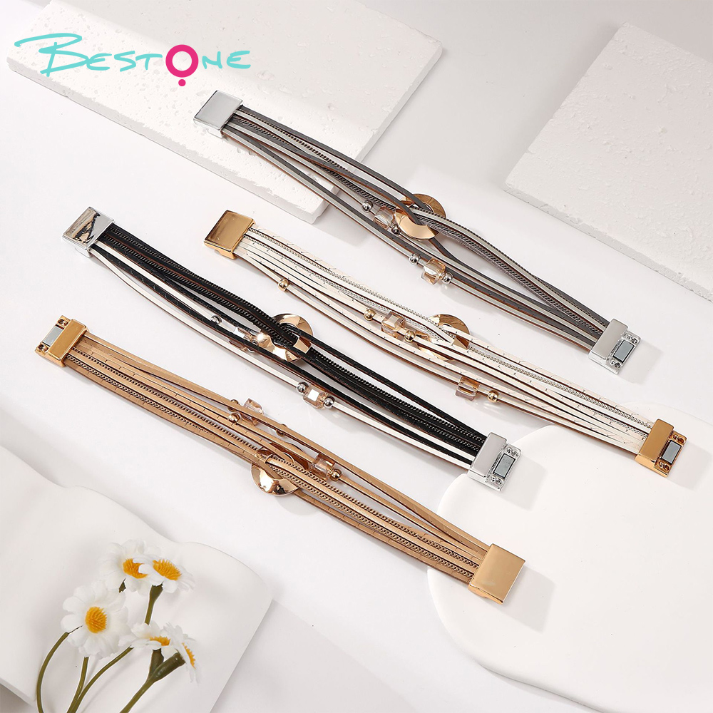 Женский многослойный кожаный браслет в стиле boho с геометрическим дизайном, минимализм, оптом