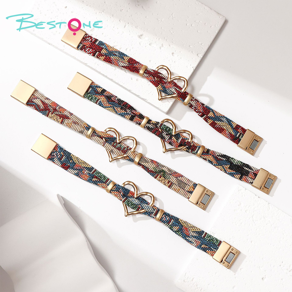 Женский многослойный браслет в стиле boho с сердцем, плетёный браслет с магнитной застёжкой, оптом