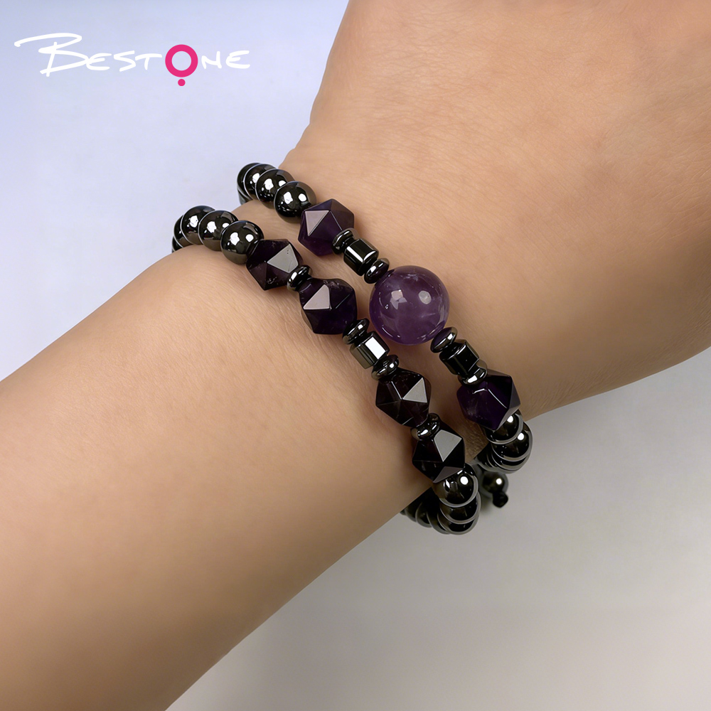 Мужской двойной браслет из натуральных камней с гематитом, регулируемый плетёный браслет