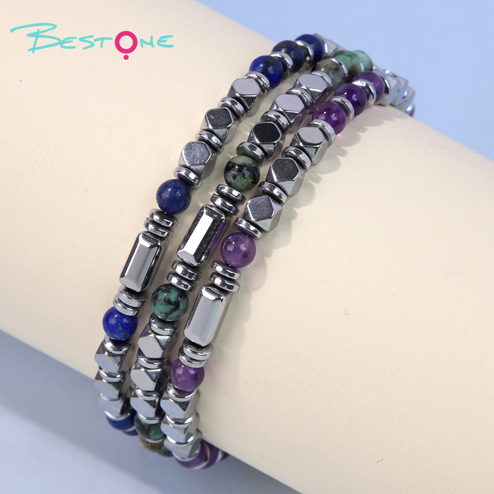 Браслет из натуральных камней 4 мм с серебристой гематитовой фурнитурой, регулируемая длина