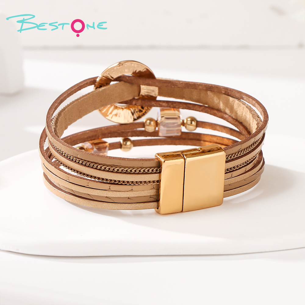 Женский многослойный кожаный браслет в стиле boho с геометрическим дизайном, минимализм, оптом