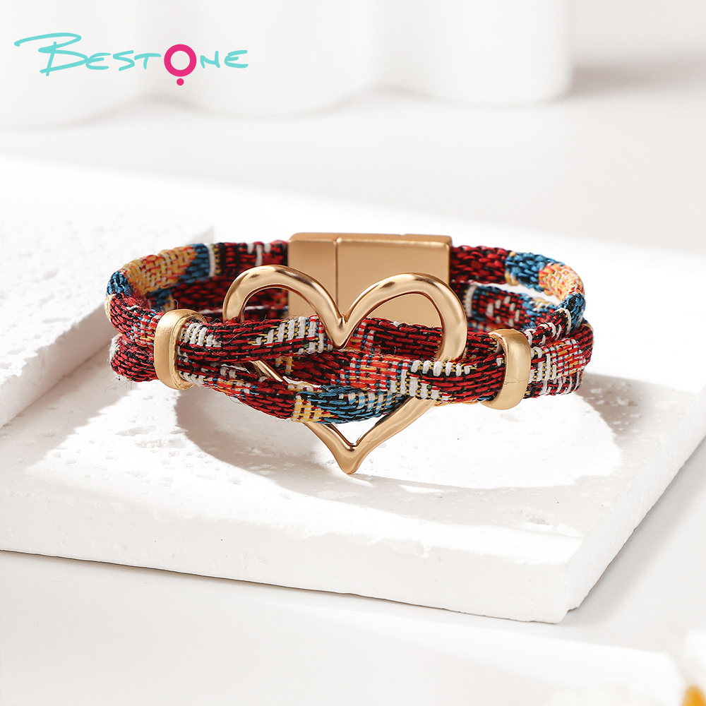 Женский многослойный браслет в стиле boho с сердцем, плетёный браслет с магнитной застёжкой, оптом