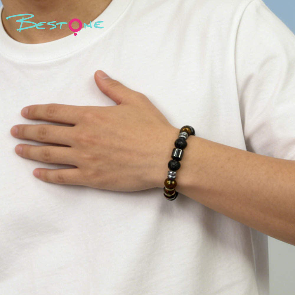 Мужской браслет из натуральных камней (лава, тигровый глаз, агат), браслет energy stone 8 мм, оптом