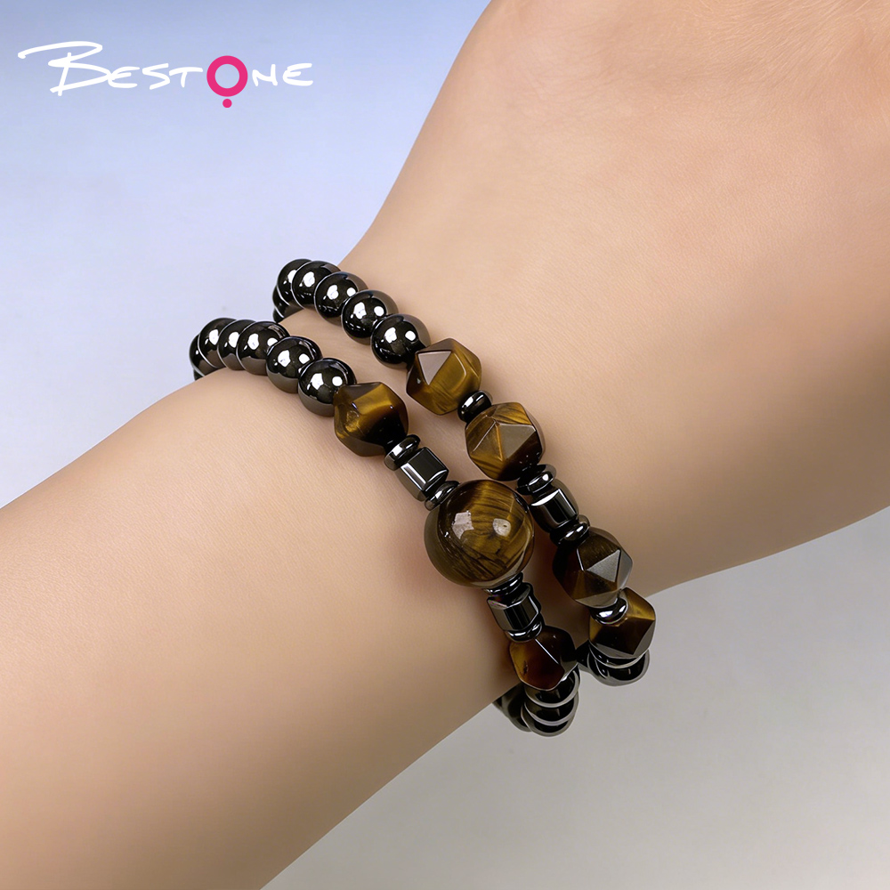 Мужской двойной браслет из натуральных камней с гематитом, регулируемый плетёный браслет