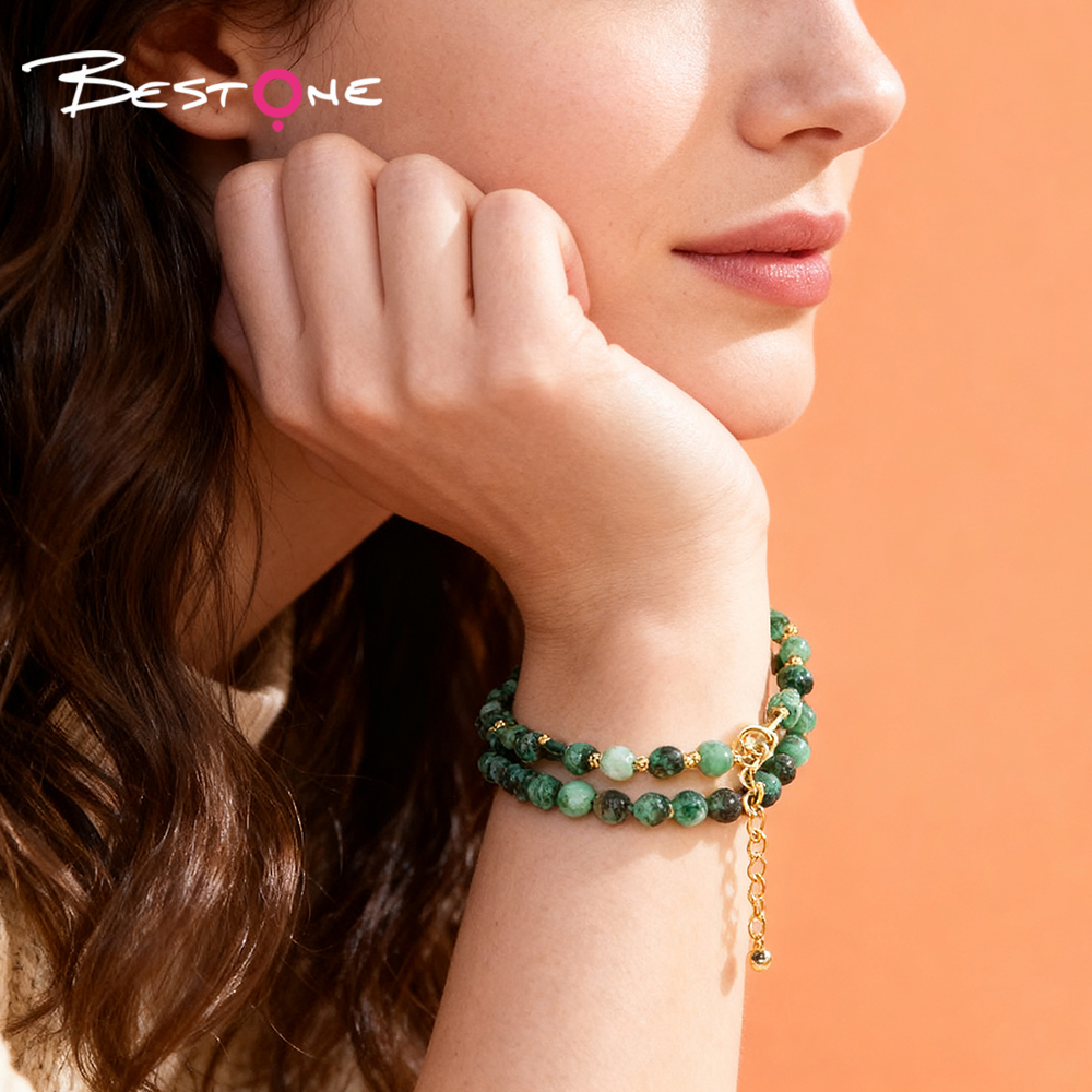 Двойные браслеты с сердечками из натуральных камней оптом