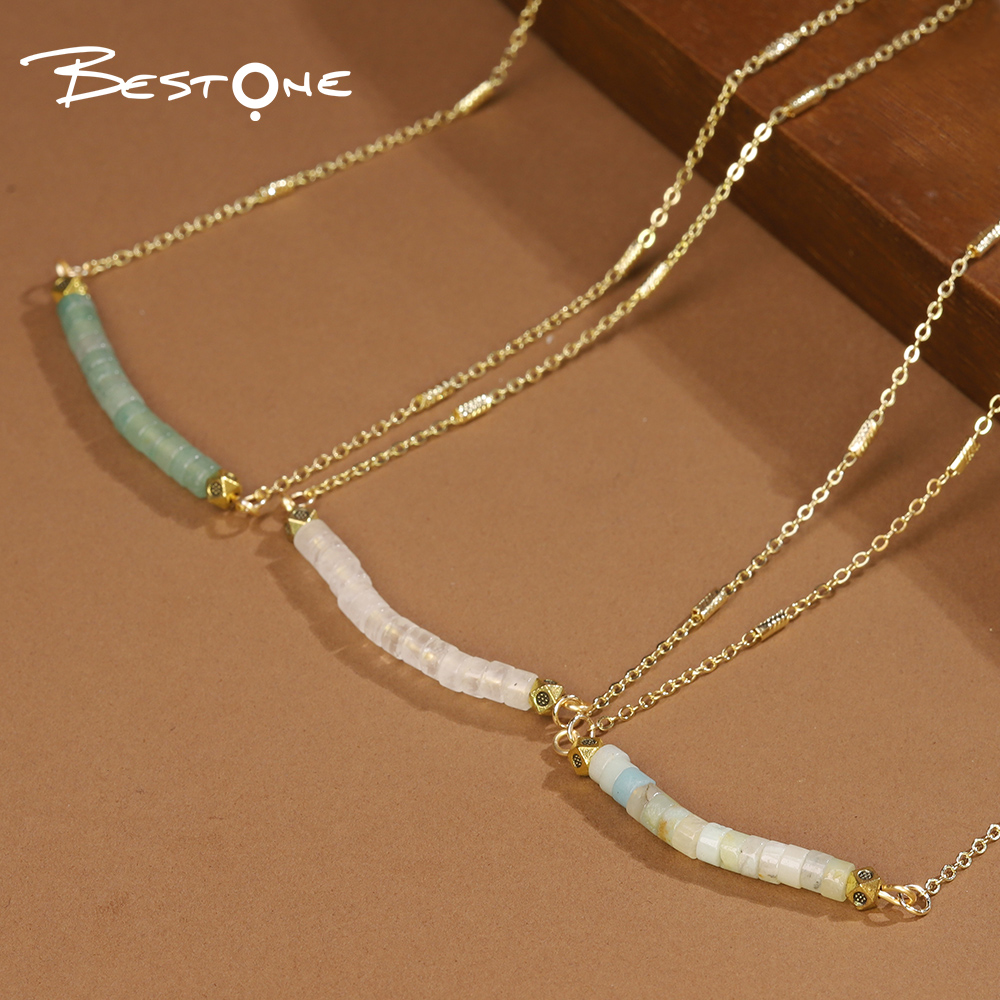 Ожерелье с цилиндрическим камнем и металлической цепочкой 4 мм — натуральные минералы, длина 40 см (9 вариантов)