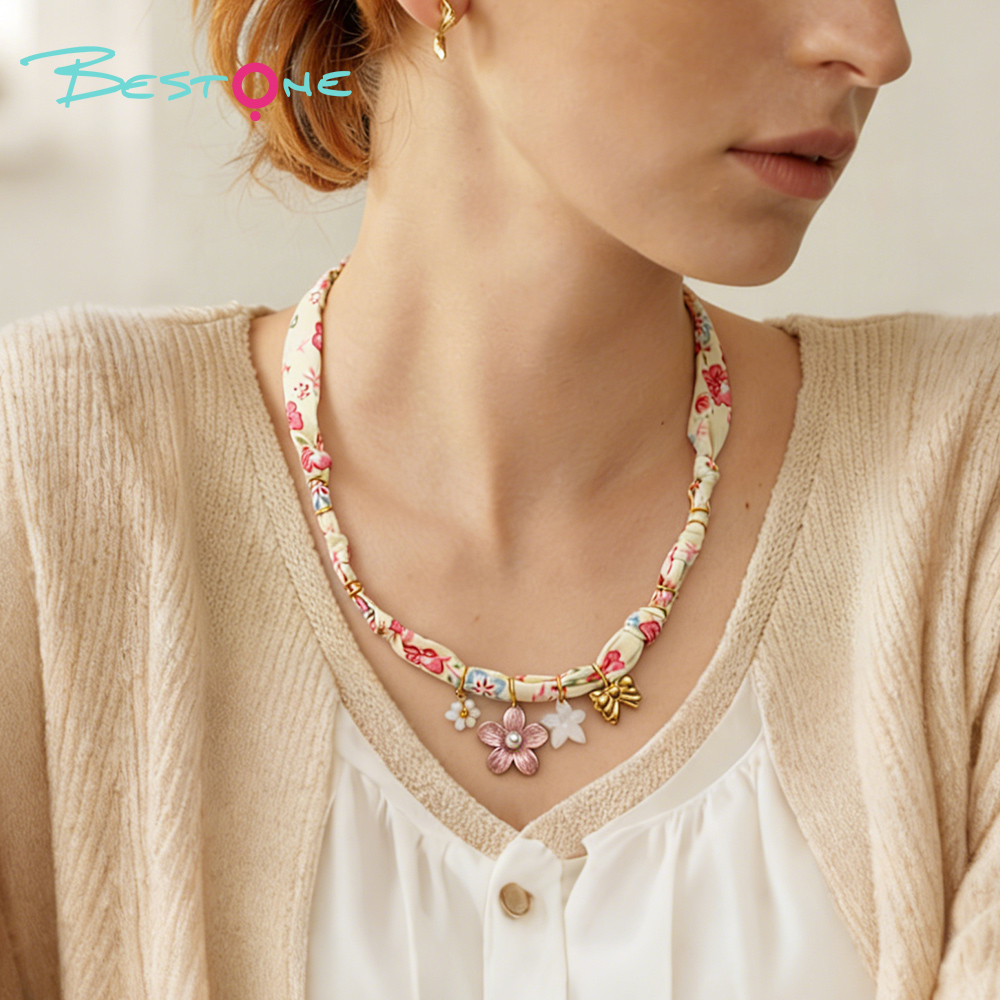 Шарф-ожерелье Морская серия 50 см – украшение с цветочным шарфом и подвеской “жемчужный цветок”, бантик/звезда