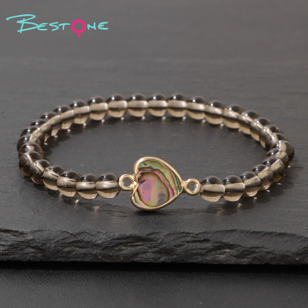 Браслет из раухтопаза 6 мм с вставками из перламутра абалон, на эластичной нити