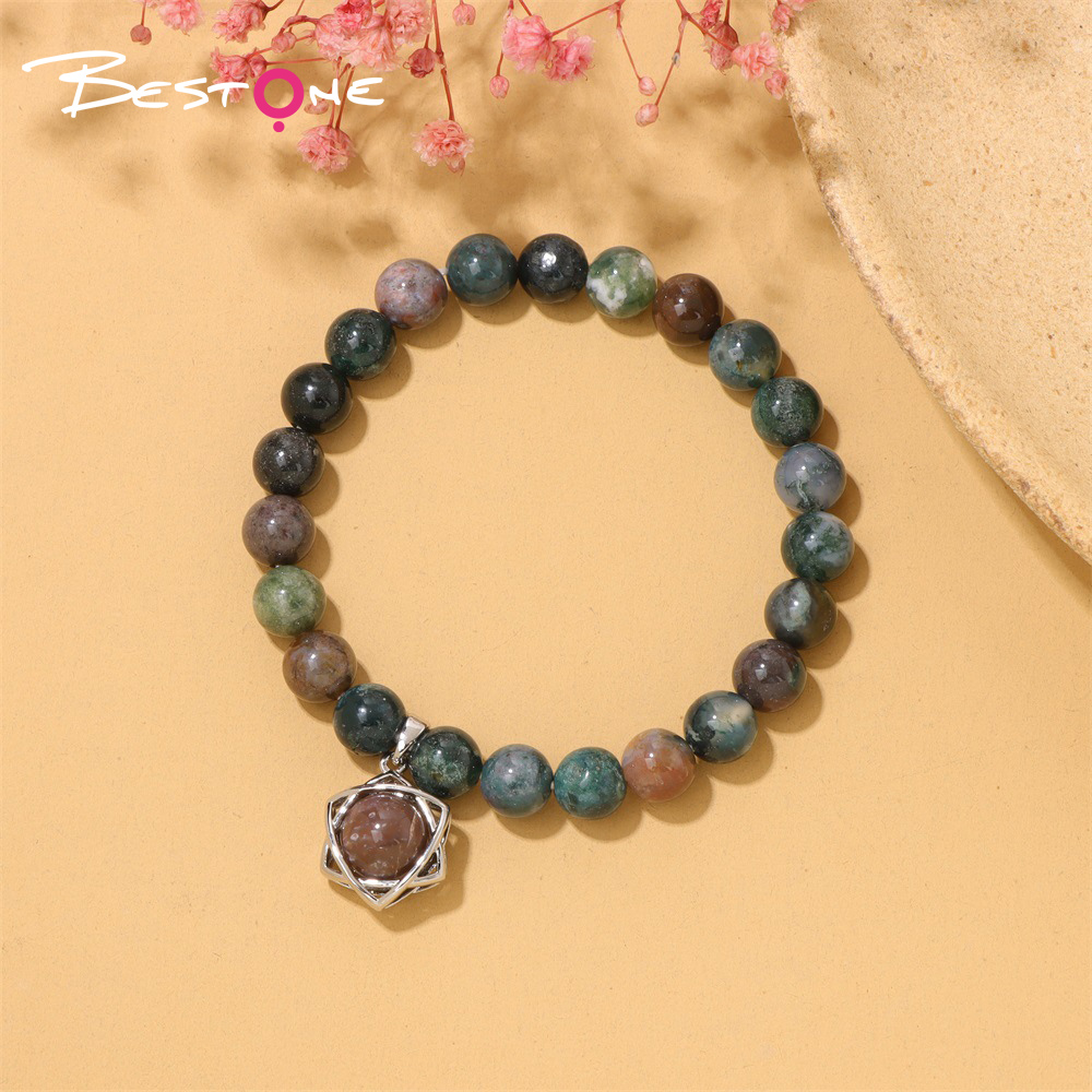 Браслет с подвеской «Шестиконечная звезда» 16×20 мм из бусин 8 мм, на эластичной нити