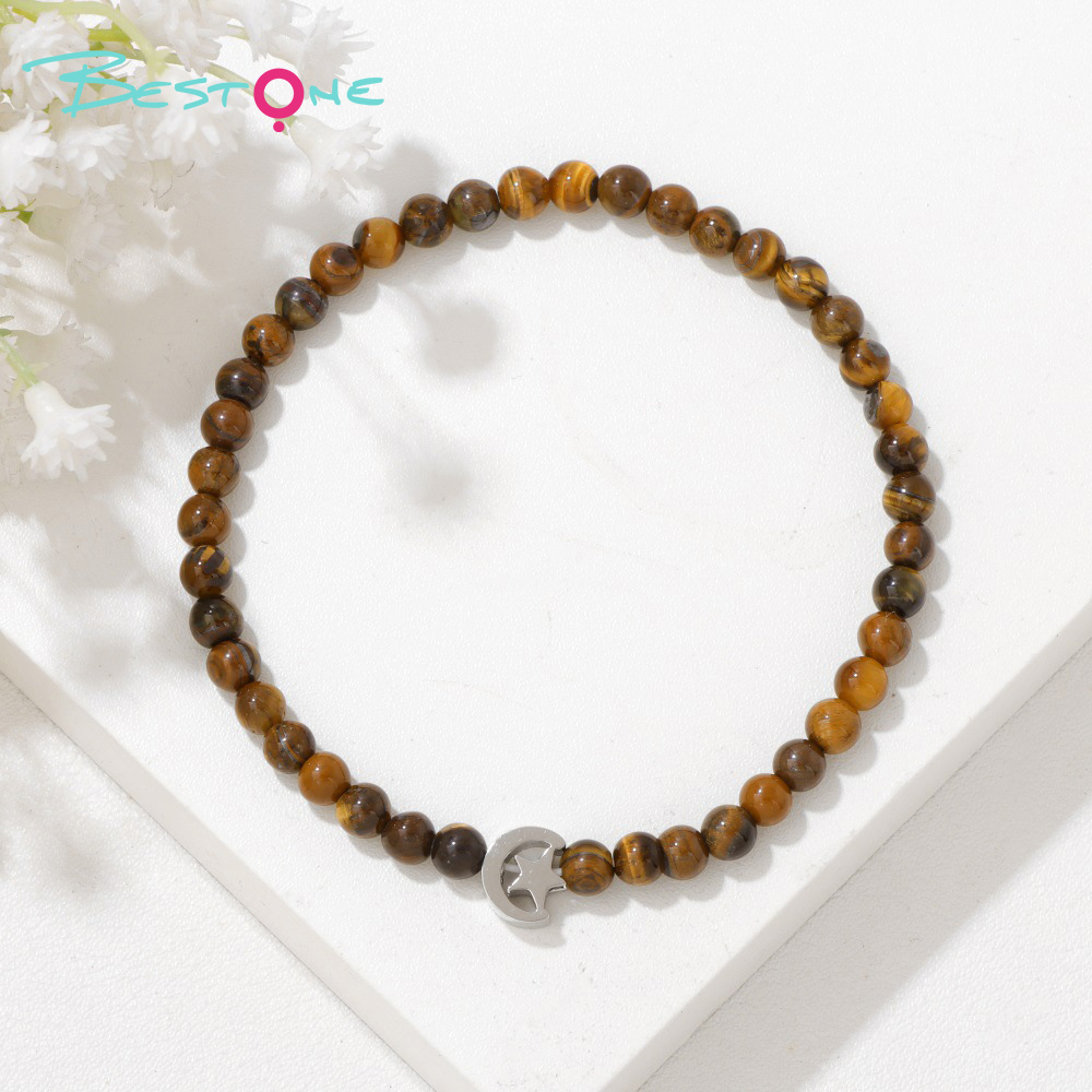 Браслет с декоративными элементами «Звезда и Луна» из бусин 4 мм, на эластичной нити