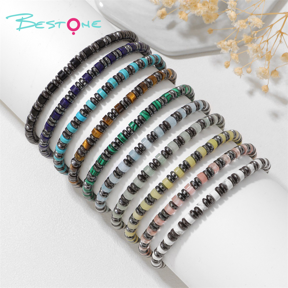 Браслет из плоских бусин с разделителями 2×4 мм и чёрного обсидиана, на эластичной нити