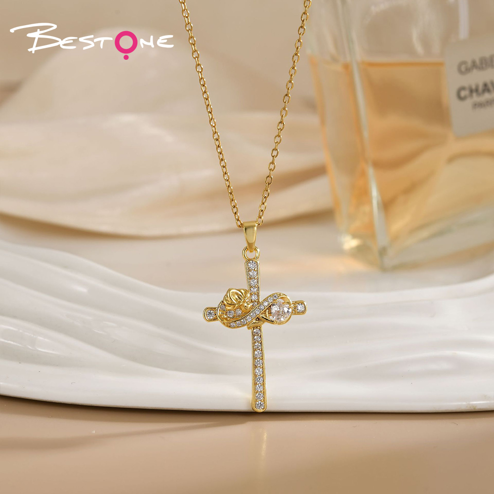 Женское ожерелье с крестом с позолотой — минималистичный люксовый кулон на ключицы