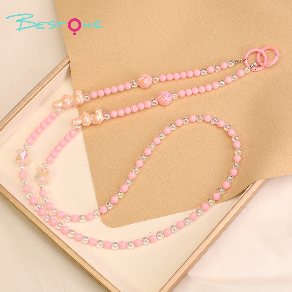 Ремешок для телефона через плечо из акриловых бусин «Кролик» — 120 см (розовый / жёлтый / голубой / чёрно-белый)