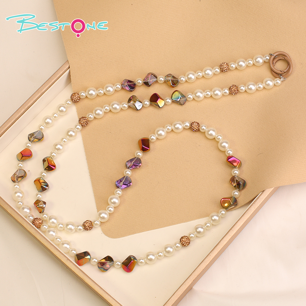 Ремешок для телефона из огранённых кристаллов и акриловых бусин — 120 см, разные цвета