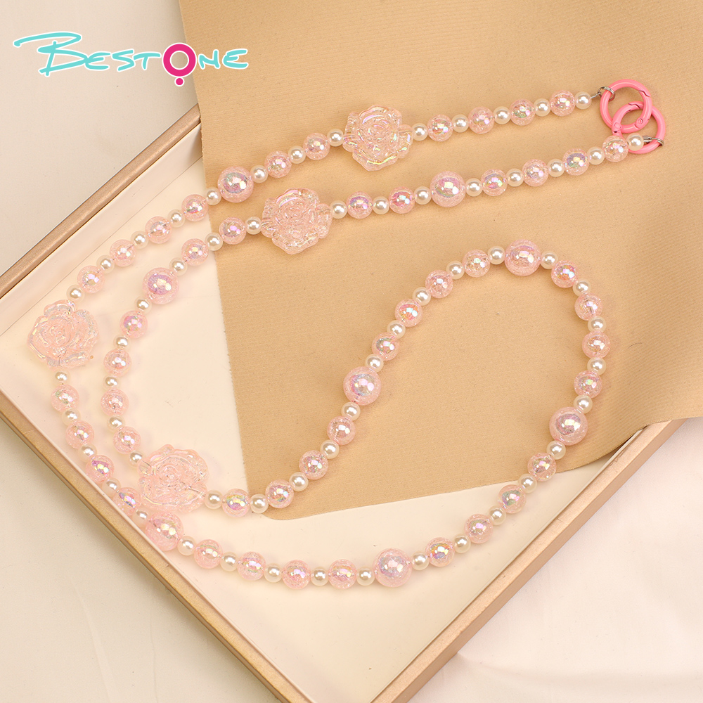 Ремешок для телефона из кристаллов и акриловых бусин с декоративными цветочными элементами — 120 см, разные цвета