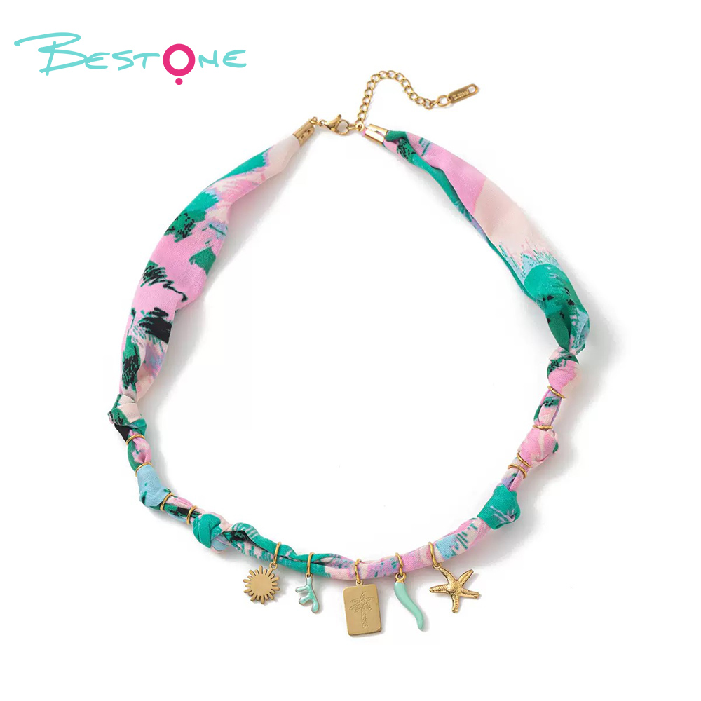 Шарф-ожерелье Морская серия 50 см модное украшение с подвесками цветок, ракушка, звезда, смайлик – летние аксессуары