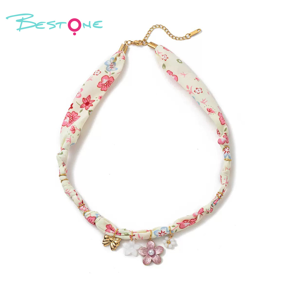 Шарф-ожерелье Морская серия 50 см – украшение с цветочным шарфом и подвеской “жемчужный цветок”, бантик/звезда